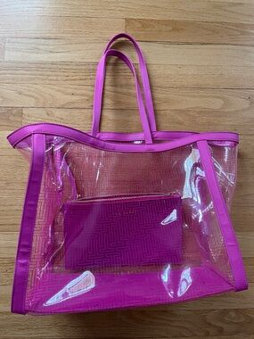 TED BAKER NICOLEY TRANSPARENT SHOPPING TOTE with Bright PINK removable Pouch